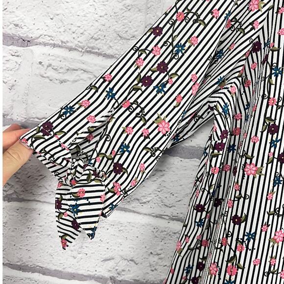 Catherines Womens 1X Feminine Bloomcore Preppy Artsy Floral Stripe Tunic Blouse - Picture 5 of 11